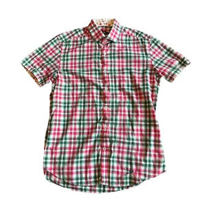 Stone Rose Short Sleeve Button Down Shirt Plaid Embroidered Size Medium 3 Men's